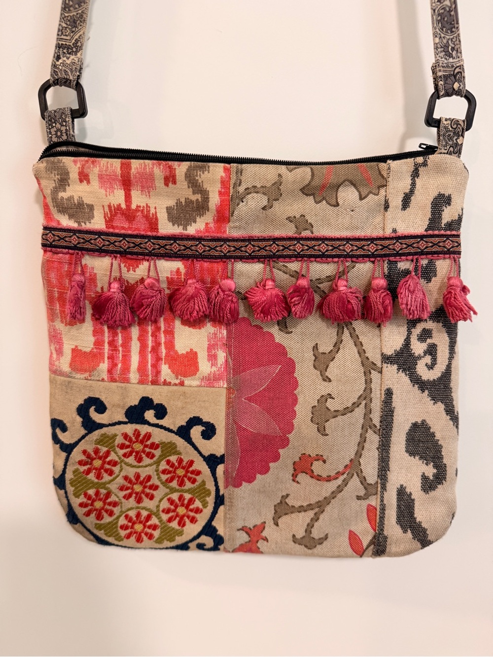Patchwork Pink Tassel Crossbody Bag - Local Artist
